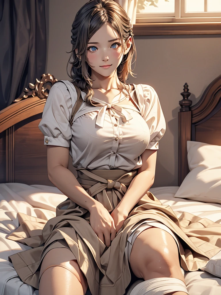 highest quality, masterpiece, High resolution, Photorealistic, RAW Photos, 8k wallpaper, perfection, Professional and bright lighting, Very detailed,(Big Breasts),(Tight waist),(Thin and beautiful legs), whole body, ((View your viewers)), Detailed face, Beautiful Eyes,Neat clothes,(Dirndl),(Lifting the hem of her skirt to show off her vagina)、Spread your legs out to the side,On the bed,Braid,Ecstasy facial expression