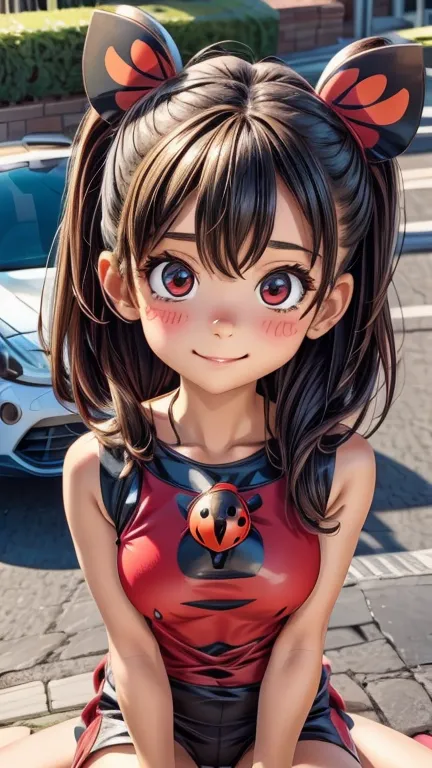 A cute girl dressed as a ladybug