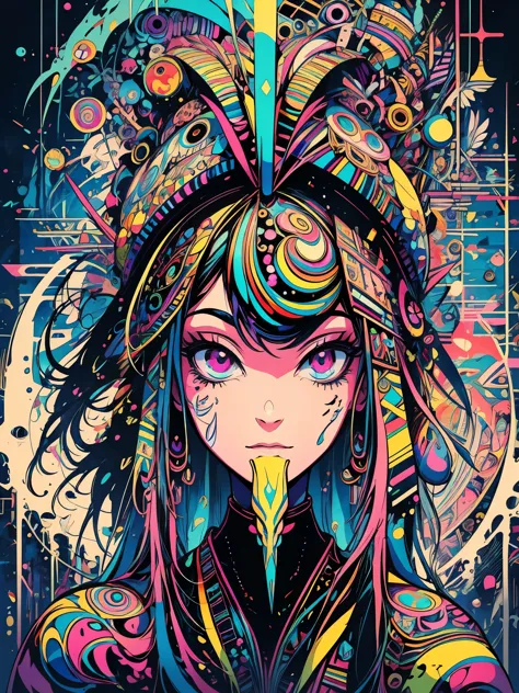 psychedelic painting, Psychedelic characters, psychedelic scene, Psychedelic world, Egyptian art, estilo futurista, psychedelic ...