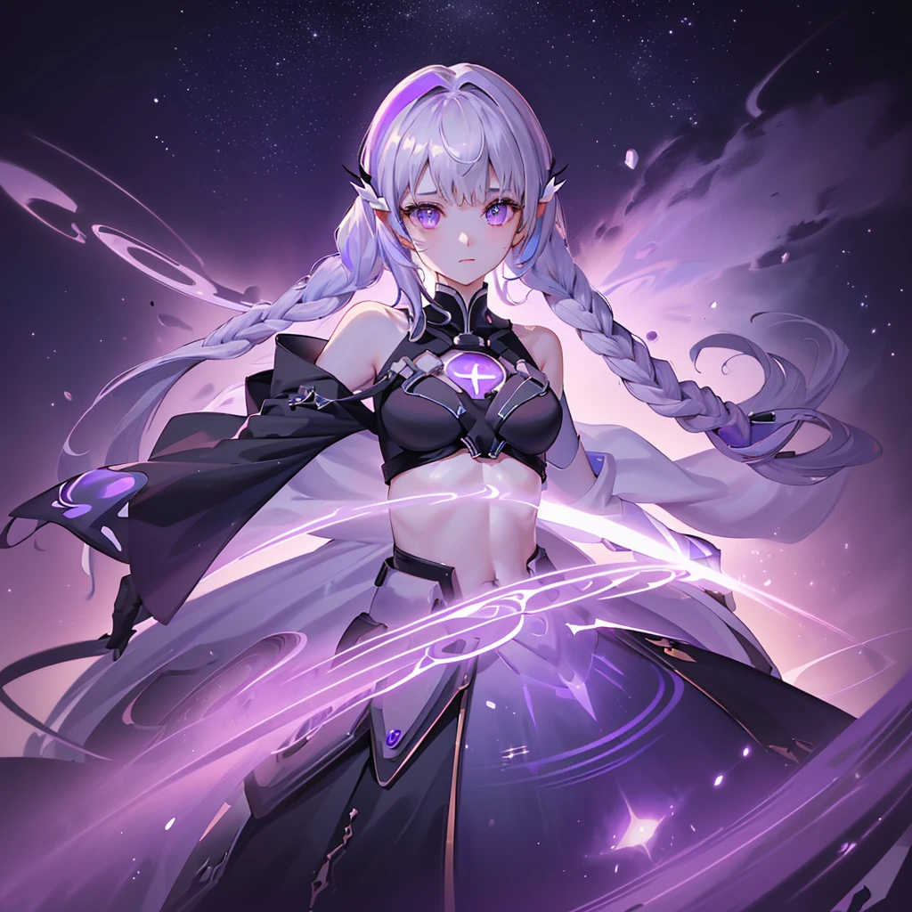 (((yinji,1girl,solo, purple eyes, long hair, twin braids, purple hair, multicolored hair, elbow gloves, bangs, very long hair,bare shoulders, black skirt, grey hair, dress, smile, side cutout,covered navel, side cutout))),((((break,Design an image with a fisheye lens effect, Capture a distinctive wide field of view, Curved perspective.break,)))((One girl:1.1,alone,))(masterpiece,highest quality, Official Art,Target your audience, beautiful and aesthetic:1.3),((Ultra-high resolution,Golden Ratio,)) (4K),((View from above,dawn,rainbow,In the sea,raindrop, dreamland,Beautiful sky,detailed aurora)),((((Spiral bubbles,))))Dynamic Lighting, Cinema Lighting,(Fantasy,Blurred image,Put your arms behind your back,)((psychedelic)),((dream-like)),((Holographic Projection,))Radio City, Physically Based Rendering,Auto White Balance), sense of technology,wonderful,Sharp focus,detailed background,Rich background, (((high detailed skin,)))Dynamic Lighting,intricate detailed outfit,glowing eye,watery eye,((Long Hair,))Expressionless,skin,thin,Smooth beast,White Made Dresses,Long sleeve,headgear,(masterpiece sidelighting),(beautiful girl,Shiny),(Sky Blue Hair,pink eye,）[[delicate fingers and hands:0.55]::0.85],(指のdetailed),(((Super photo quality,Ultra Wide Angle)))),((Incredibly absurd,Photorealism)),(reality:0.7),((chanting,Micro distance,bust,))Diamond Ring,((very_detailed_eye_and_face)),(Disheveled Hair),Film Girl,(moving composition: 1.2),wonderful,Drifting Nebula,Mysterious, Shiny ,Striking contrast,High chroma