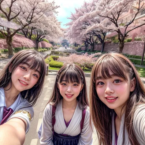 ((Panoramic group photo of NOGIZAKA schoolgirls looking down at the camera and Surrounding)) . (highest quality, High resolution...