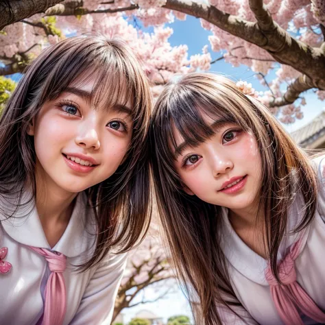 ((Panoramic group photo of NOGIZAKA schoolgirls looking down at the camera and Surrounding)) . (highest quality, High resolution...