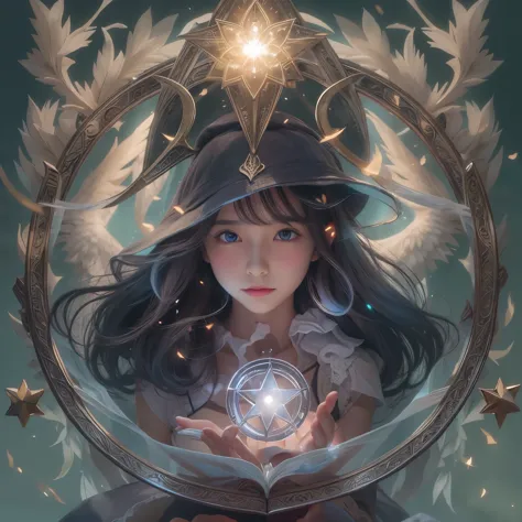 detailed face, cute face, A powerful spell that creates a magical protective barrier., A woman who uses green magic to summon a ...