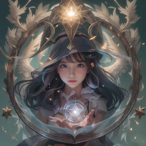 detailed face, cute face, a powerful spell that creates a magical protective barrier., a woman who uses green magic to summon a ...