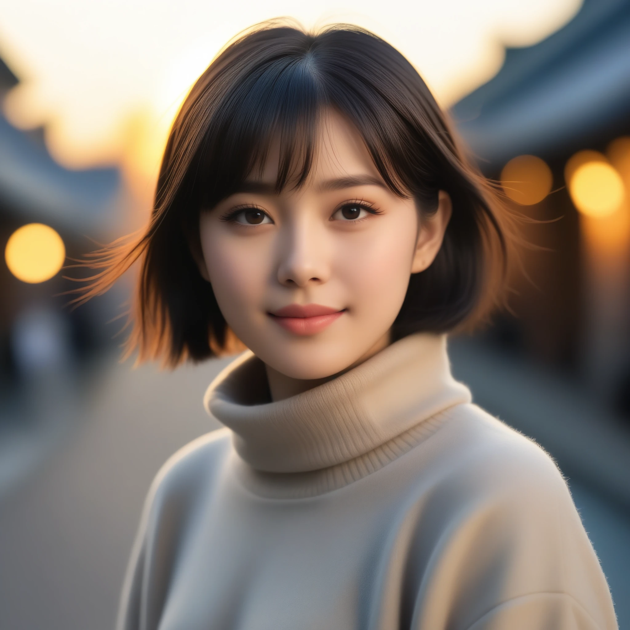 8k, 超高解像度, 最高品質, 傑作, シュール, 写真, 1 女の子, (16歳:1.3), かわいい girl, かわいい face, 細部まで美しい目, 傑作, 最高品質, (最高品質,傑作:1.3,超高解像度),(Very 詳細,コースティクス,8k),(現実的:1.4,RAW撮影),夕暮れに,日没,暖かい光,バックライト,素晴らしい,レンズフレア,通り,24歳,かわいい,日本語,短い黒髪,最高の笑顔,大きい ,ダウンコート,タートルネックセーター,ロングスカート,低い位置,低角度,背景をぼかす,自然光 , (((全身))),、super かわいい super model、カメラをよく見てください 、素晴らしい details、詳細、シュール、光と影,強い光,ファッション雑誌の表紙,薄い唇