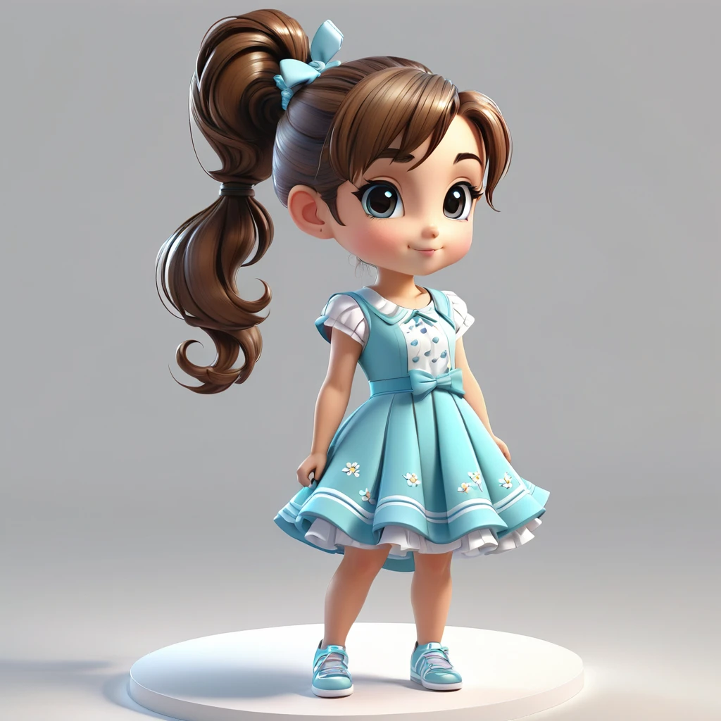 Drawing of a young woman with ponytail and sundress, cute 3d rendering, cute detailed digital art, mini cute girl, cute digital painting, 3d rendering stylized, cute digital art, cute rendering 3d anime girl, little curve , cute! C4D, a single character full body, standing on a white base