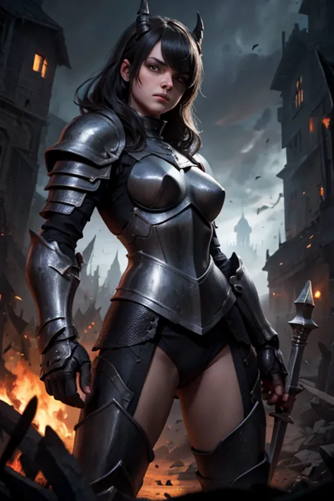 A knight girl of Hell, in black armor