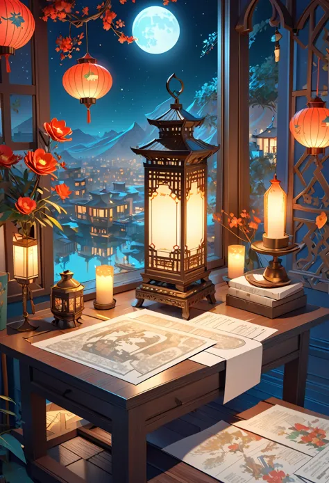 a lantern that is sitting on top of a table, ✨🕌🌙, ash thorp khyzyl saleem, intricate 3 d illustration, exquisite digital illustr...