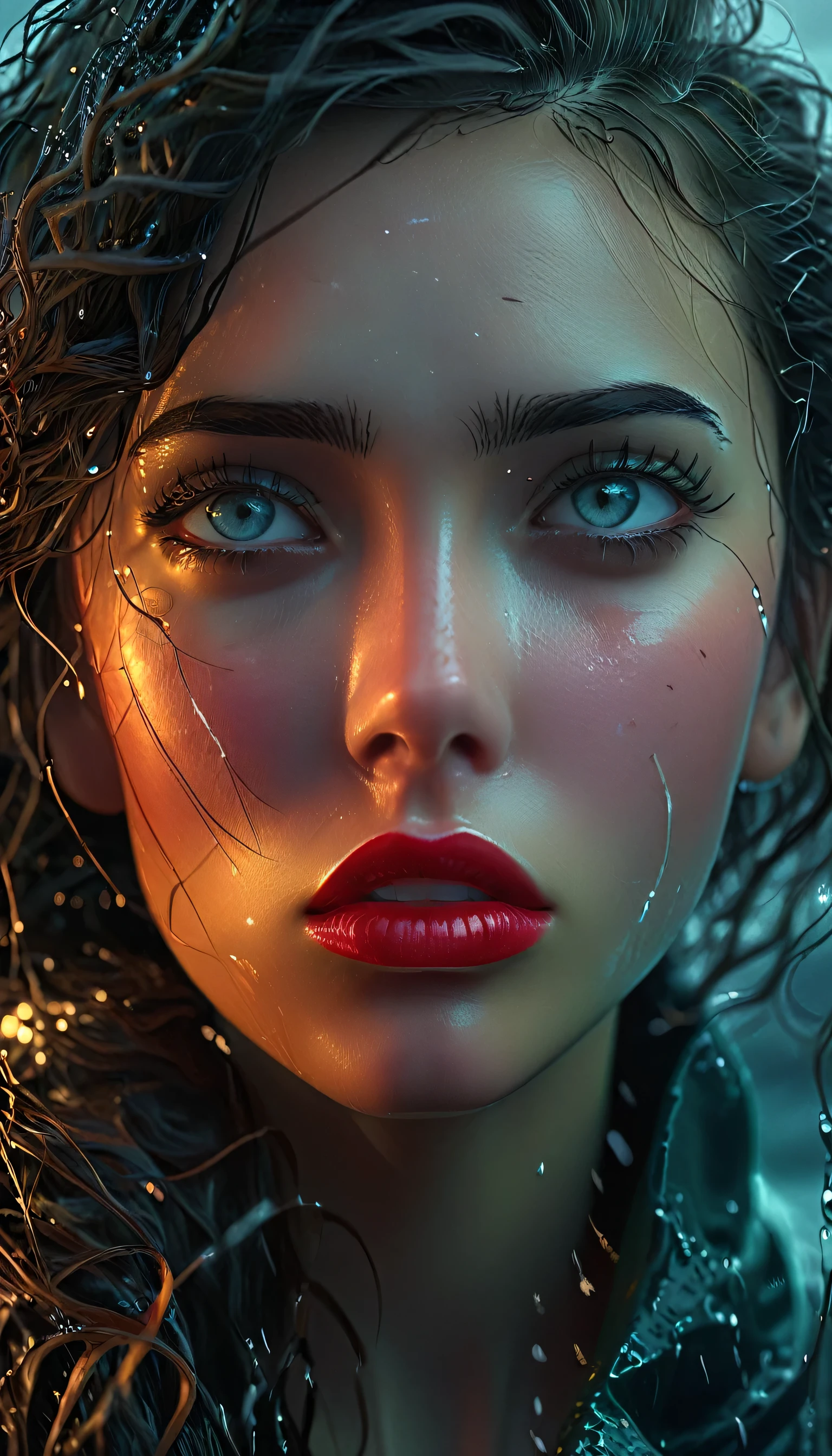 a girl in a stormy sea, realistic portrait, beautiful detailed eyes, beautiful detailed lips, extremely detailed eyes and face, long eyelashes, depression, feeling alone, fear of the unknown, tear-filled eyes, glimmer of hope, wondering if it gets better, (best quality,4k,8k,highres,masterpiece:1.2),ultra-detailed,(realistic,photorealistic,photo-realistic:1.37),HDR,UHD,studio lighting,ultra-fine painting,sharp focus,physically-based rendering,extreme detail description,professional,vivid colors,bokeh,portraits,realism,dramatic lighting,moody,somber,melancholic,cold colors,stormy sea