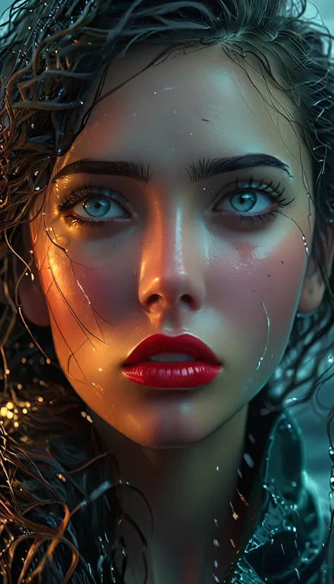 a girl in a stormy sea, realistic portrait, beautiful detailed eyes, beautiful detailed lips, extremely detailed eyes and face, ...