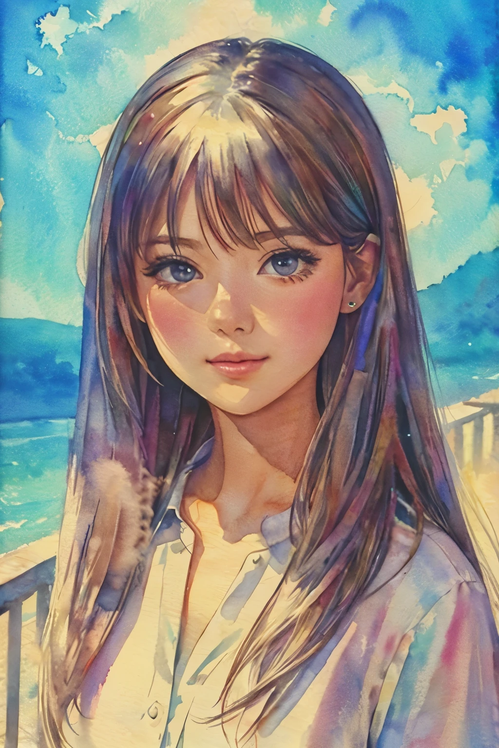 Beautiful girl, watercolor painting