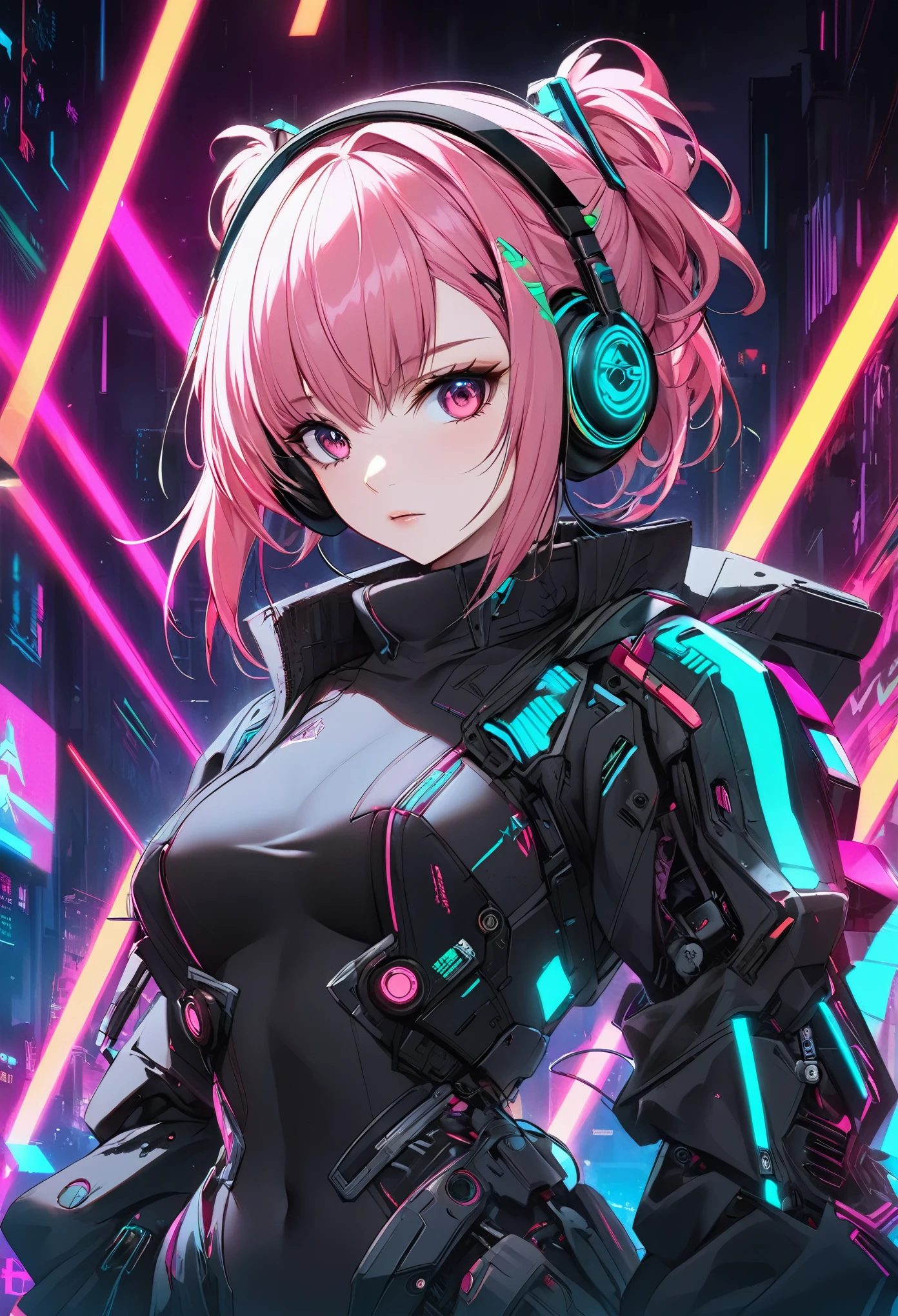 anime girl with pink hair and headphones in front of a neon background, cyberpunk anime girl, best anime 4k konachan wallpaper, digital cyberpunk anime art, anime cyberpunk art, digital cyberpunk - anime art, female cyberpunk anime girl, cyberpunk anime girl mech, anime style 4 k, perfect android girl, cyberpunk anime art, modern cyberpunk anime, anime cyberpunk, nightcore
