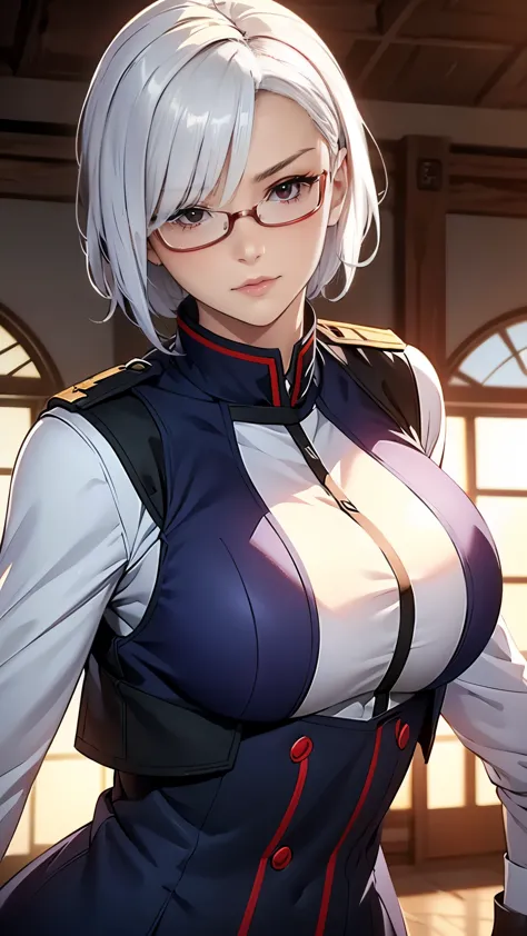 masterpiece , girl, on the battlefield, ( light white short hair:1.2), (red eyes:1.2), (russian military uniforms:1.2), (view yo...