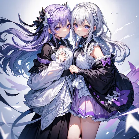 masterpiece,Little,cute、Man and woman couple、Relaxed facial expression、sdcgsd、girl:Milky white and purple gradient long hair 1.5...