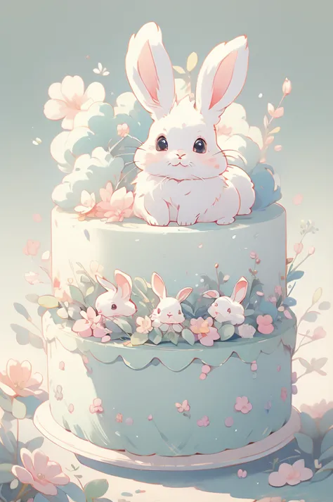 (pastel colour:1.2)、(Cute illustrations:1.2)、(Cute Rabbit)、fluffy