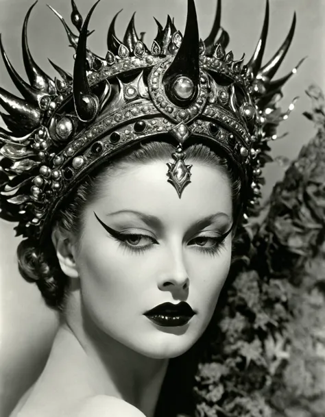 Close-Up of Face，（Macro），Demon's Crown, in style of Cecil Beaton