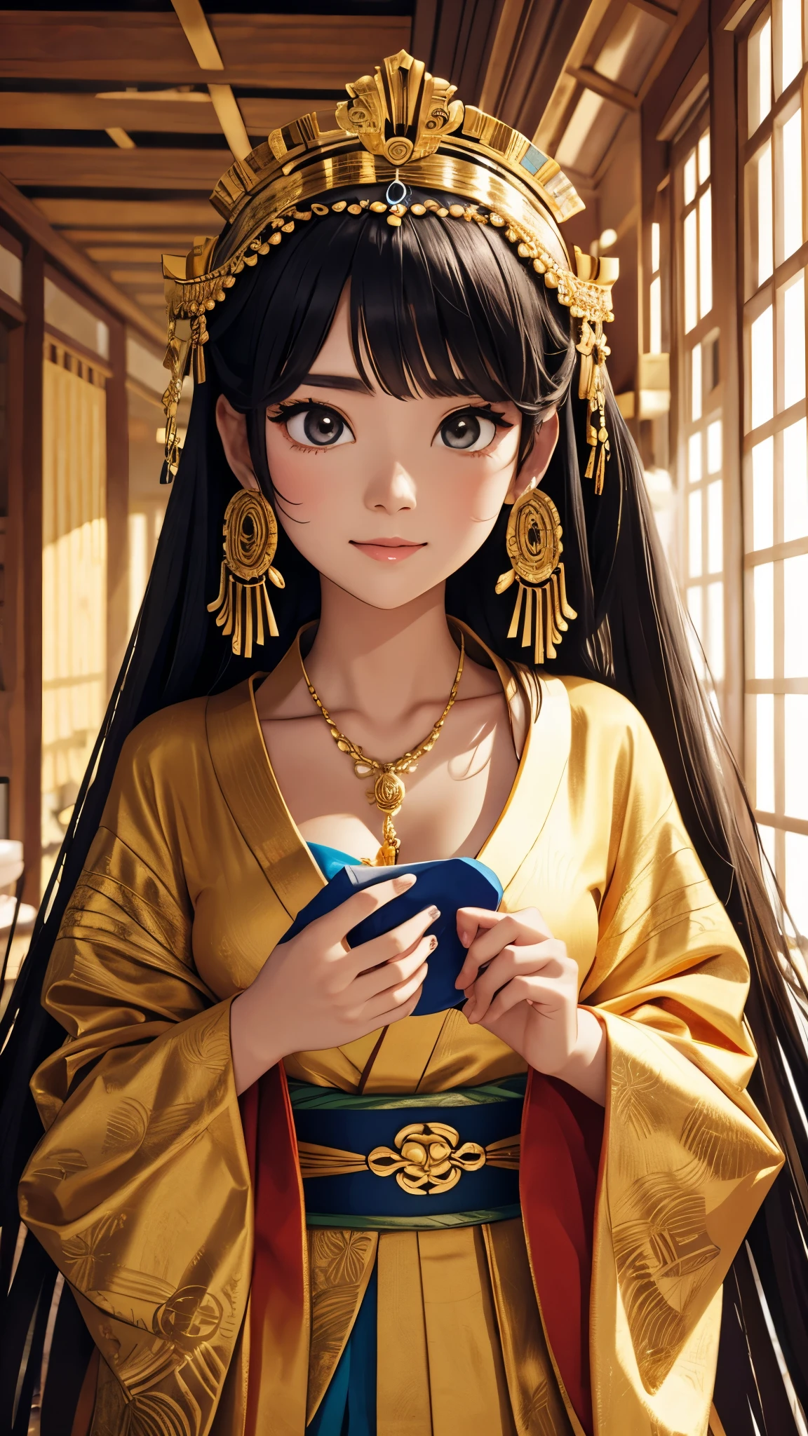 Cleopatra Wind Goddess、Clothes are kimono、crown、gold、gold necklace、ring、gorgeous