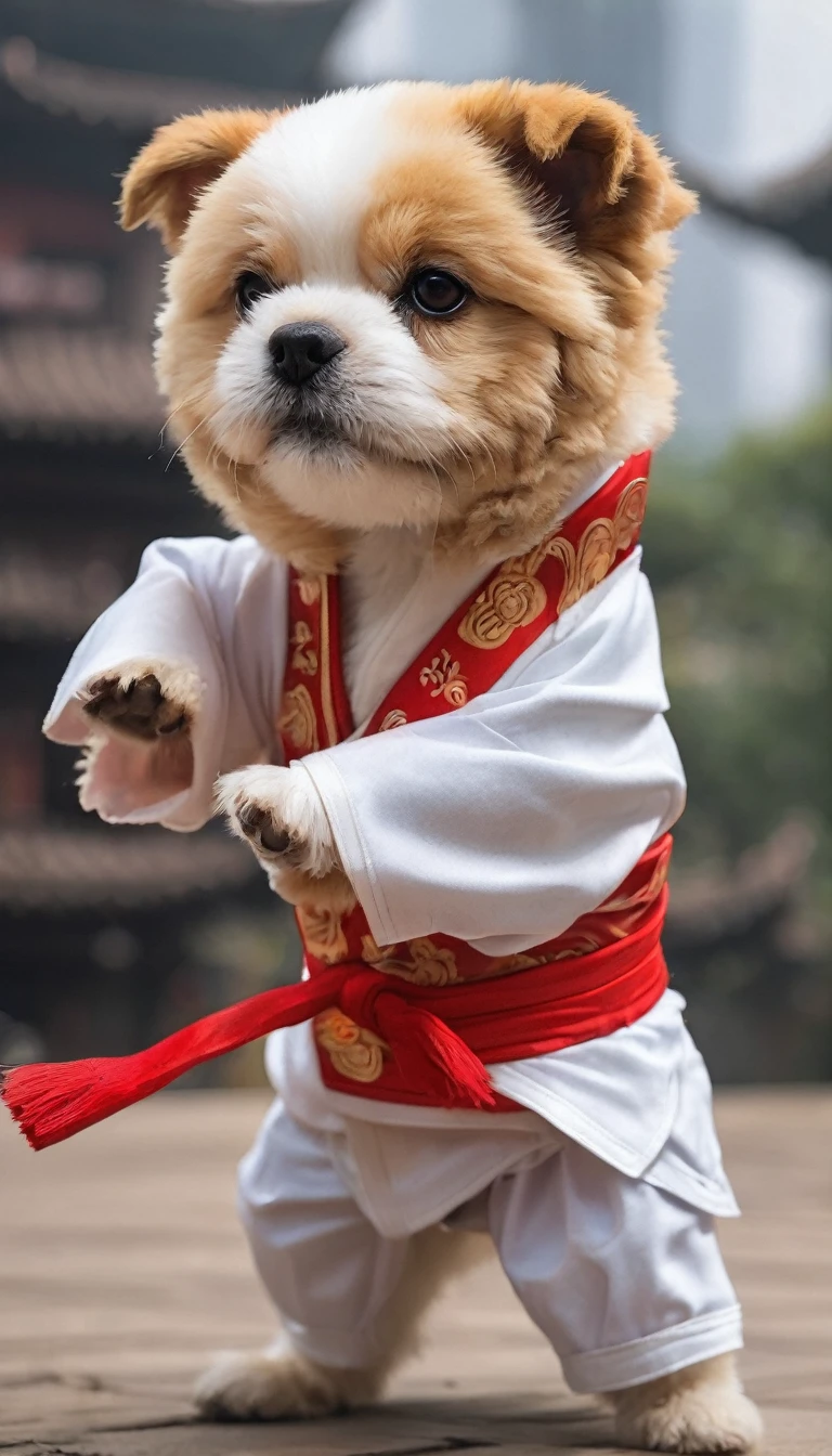 Kung Fu dog wearing martial arts costume，This dog is a teddy dog ...