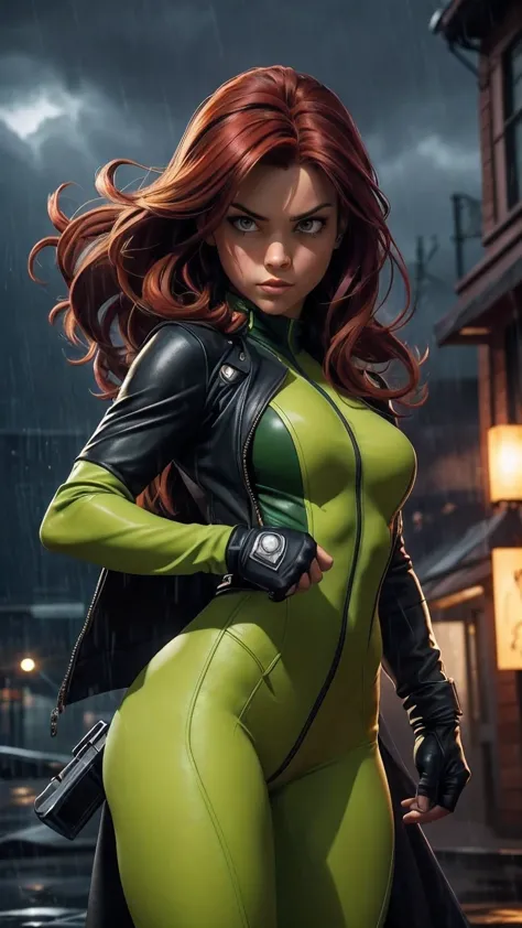 Character: Rogue from X-Men Style: In the character's original comic style, with homage to the original design. Description: - P...