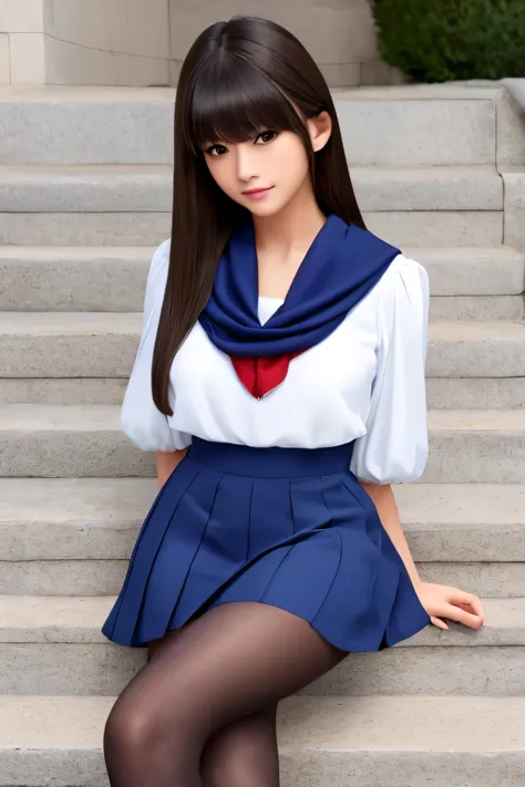 highest quality、masterpiece、Ultra-high resolution、(Realistic:1.4)、woman、Crossing legs、beautiful woman、White sailor suit、、Puff sl...