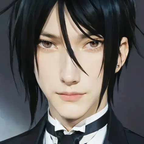 close-up of a man in a suit and tie, sebastian michaelis, daemon