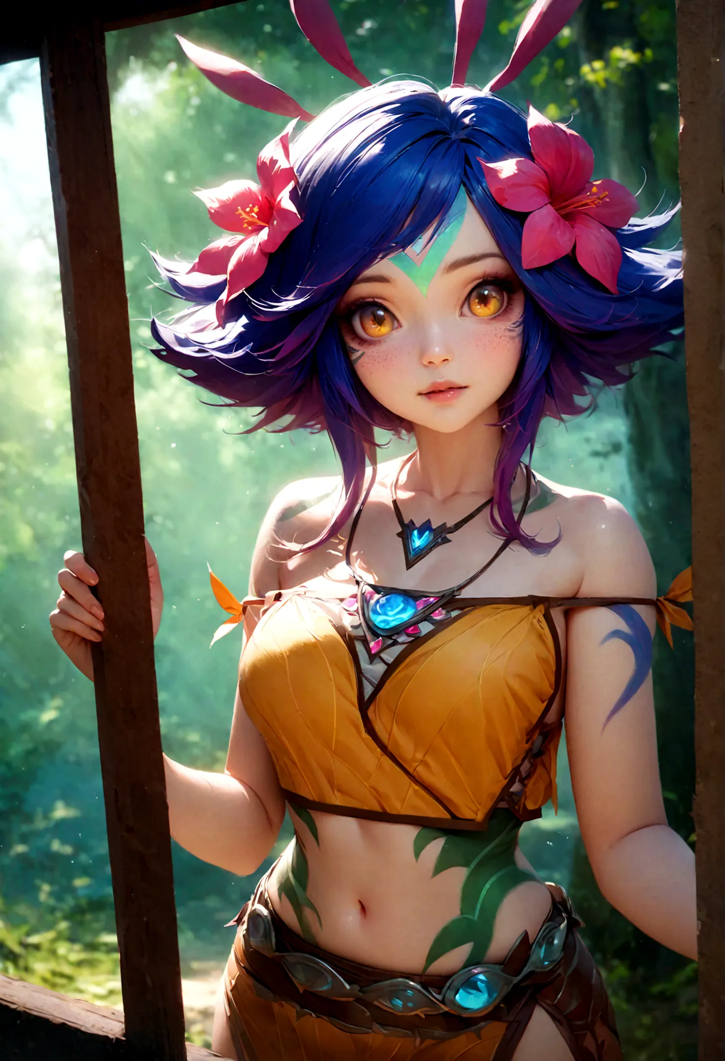 masterpiece,(best quality,top quality,8k),ultra detailed,illustration,painting,detailed eyes and face,(1girl),neeko, multicolore...