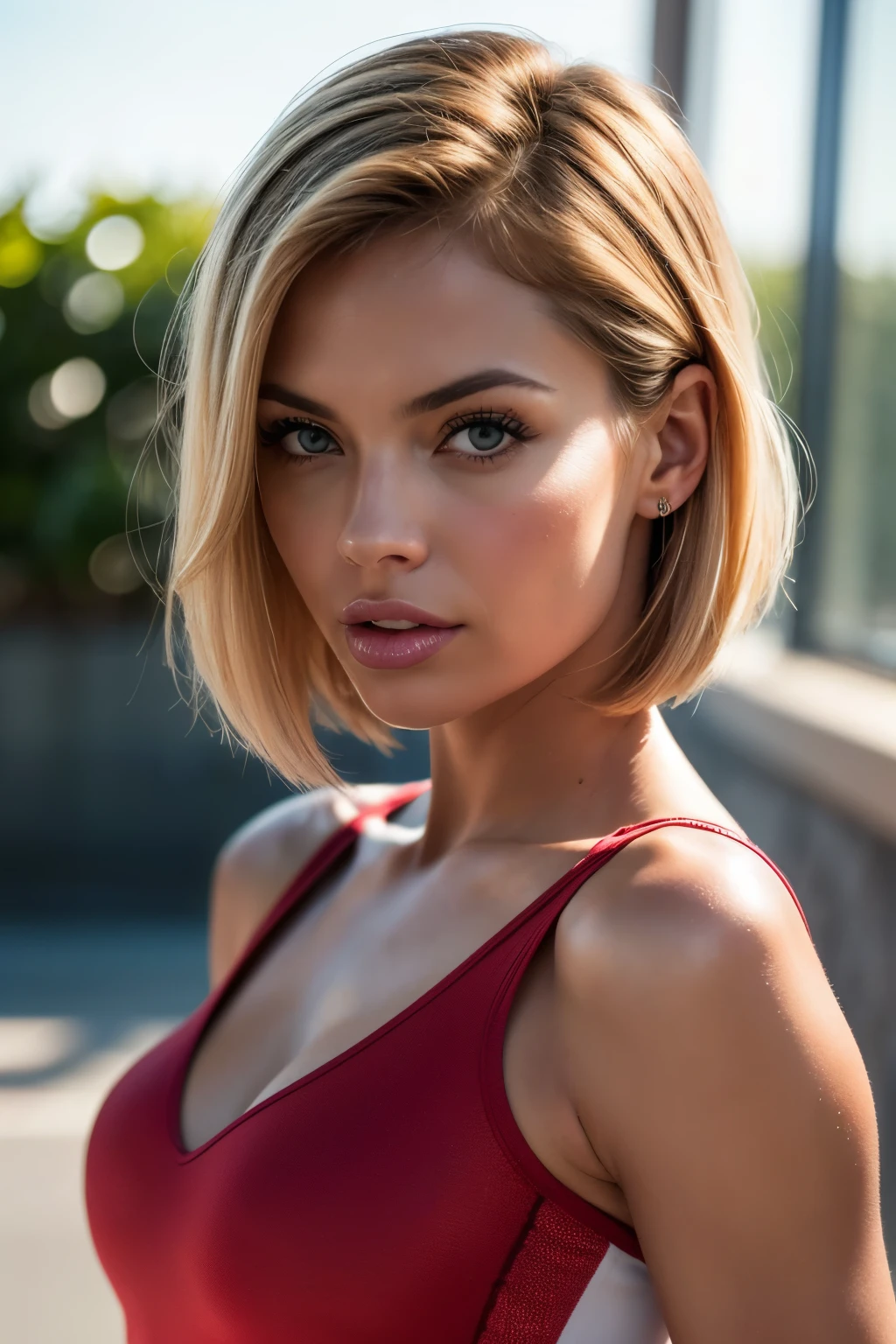 (realistic, photo-realistic:1.37),(8k, RAW photo, best quality, masterpiece:1.2), cute Jaime Pressly, ultra-detailed, heart-shaped pupils, physically-based rendering, ultra high res, kodakvision color, shot on Arricam LT Camera, bokeh, sharp focus, looking at viewer, photorealistic, realistic, best quality, extremely detailed face, extremely detailed eyes and face, beautiful detailed eyes, absurdres, incredibly absurdres, short lycra bodycon dress, perfect female body, fit body, slender, sexy expression, biting lip, gorgeous hair, short short (bob haircut:1.2), blonde