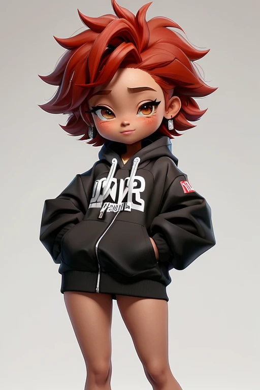 スーパースタイルのhip hopの女の子dançarinaアフリカ南30年, ((Super happy)), Brown Skin, Sympathetic face, 美しいredい唇, A nice chibi, Super stylish, Perfect Fingers, Minimalist clothing clothing colors: red, Black and white, "hip hop", ("Looking over your shoulder" put), Stylish clothing, Dressed in a fashionable gangster den、, Minimalist Background, front facing camera,