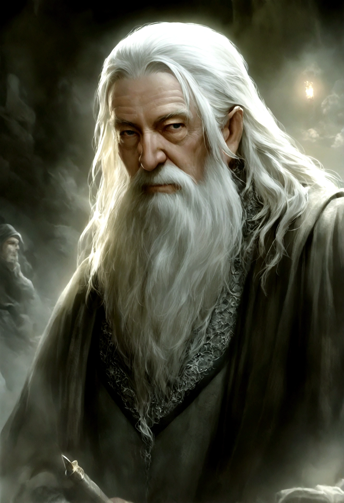 Create epic cinematic images that capture the grandeur and magic of the trilogy "Lord of the Rings" de Peter Jackson com o ator Ary Fontoura ator brasileiro como o Mgago cinza Gandalf . Age maximum 50 years. Estilo: Use a dark and realistic aesthetic, inspirada nas paisagens neozelandesas e na arquitetura medieval. lighting: Create a dramatic atmosphere with contrasting lighting, using natural and artificial light to highlight characters and settings. Composition: Utilize dynamic compositions and creative camera angles to convey the emotion and scale of scenes. Personagens: Capture the essence of the trilogy&#39;s iconic characters, como Ary Fontoura como o Mago cinza Gandalf.