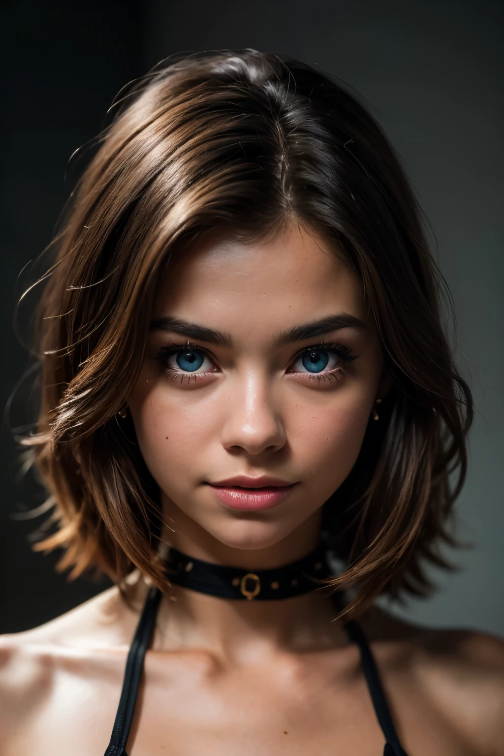 A photorealistic portrait of a stunningly beautiful Sarah Hyland, wearing sexy halter dress, supermodel with light make - up, photo for the cover of a fashion magazine, extremely detailed light honey eyes, detailed symmetric realistic face, innocent smile, extremely detailed natural texture, windy messy hair, masterpiece, absurdres, award winning photo by lee jeffries, nikon d850 film stock photograph, kodak portra 400 camera f1. 6 lens, extremely detailed, amazing, fine detail, rich colors, hyper realistic lifelike texture, dramatic lighting, unrealengine, trending on artstation, cinestill 800 tungsten, looking at the viewer, photo realistic, RAW photo, TanvirTamim, high quality, highres, sharp focus, extremely detailed, cinematic lighting, 8k uhd, - imagine