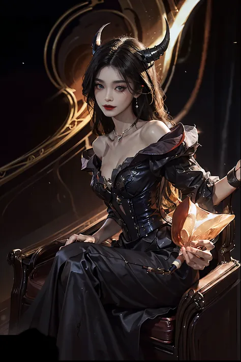 skirt, Beautiful demon woman from hell, (in the darkness: 1.6), 大卫霍克尼和阿尔方斯穆夏的Surrealism女性portrait, Fantasy Art, Korean Doll, Pho...