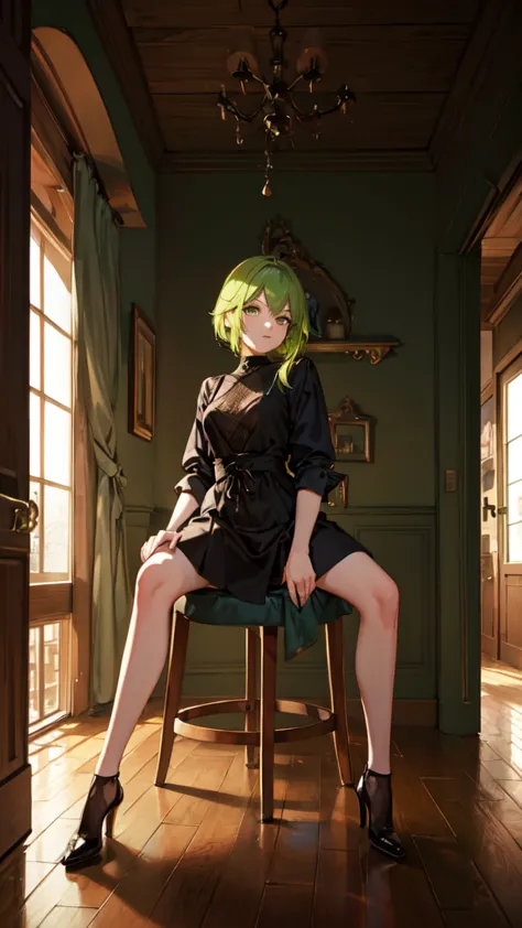 raise your legs and sit, green hair