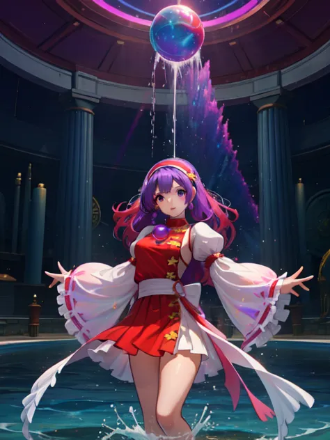 (masterpiece, best quality:1.2), intricate details, athena asamiya, 1girl, dress, , hairband, long hair, , purple hair, purple e...