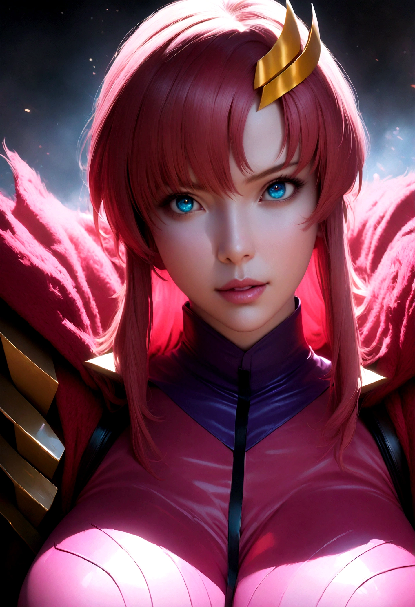 1girl, lacus clyne, gundam, covered gigantic breast, beautiful detailed  eyes - SeaArt AI