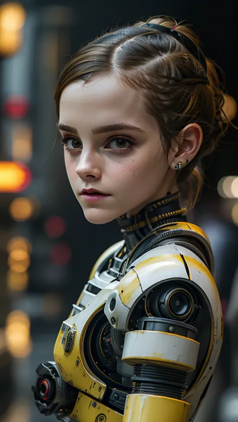 emma watson, facing viewer, young woman,  j_sci-fi, android, robot, xmech