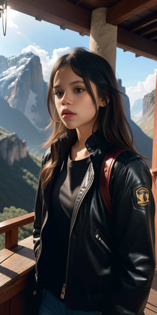 Hermosa chica europea atriz jenna ortega (Jortega), En las montañas, Foto-realistasc, Foto, obra maestra, realistas, realidad, Foto realism, alto contraste, Fotorealistasc digital art. Artstation 8k HD Tendencias. Detalle realista en alta resolución.., detallado, textura de la piel, hiperdetallado, realistasc textura de la piel, bronya, mejor calidad, resolución extra alta, (Foto-realistasc: 1.4),, alta resolución, detallado, RAW Foto, repetición abrupta, Rollo de cámara Nikon D850. 4 lentes Kodak Portra 400 F1..6 colores ricos, hyper realistasc texture, iluminación dramática, Tendencia UnrealEngine en Artstation Cinestill 800,