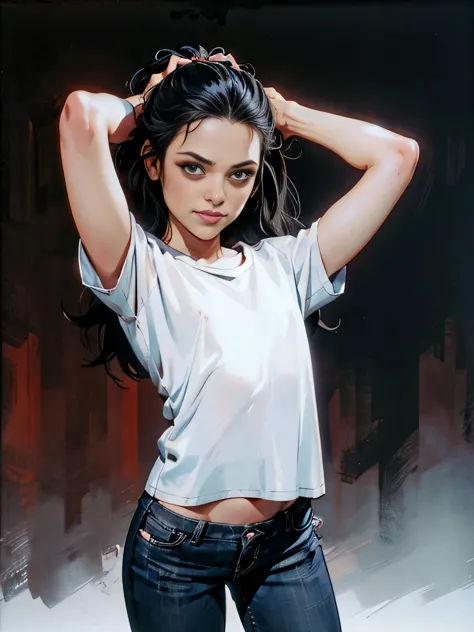 Masterpiece, the best quality, high resolution, draw, comic, hyperrealism, jortega, alone, long hair, black hair, slim and athle...