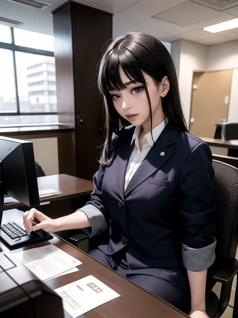 28-year-old Japanese woman,((alone))((wearing a bank clerk&#39;s uniform))(非常にdetailedな肌)(Beautiful female body)(((Rear View)))(...
