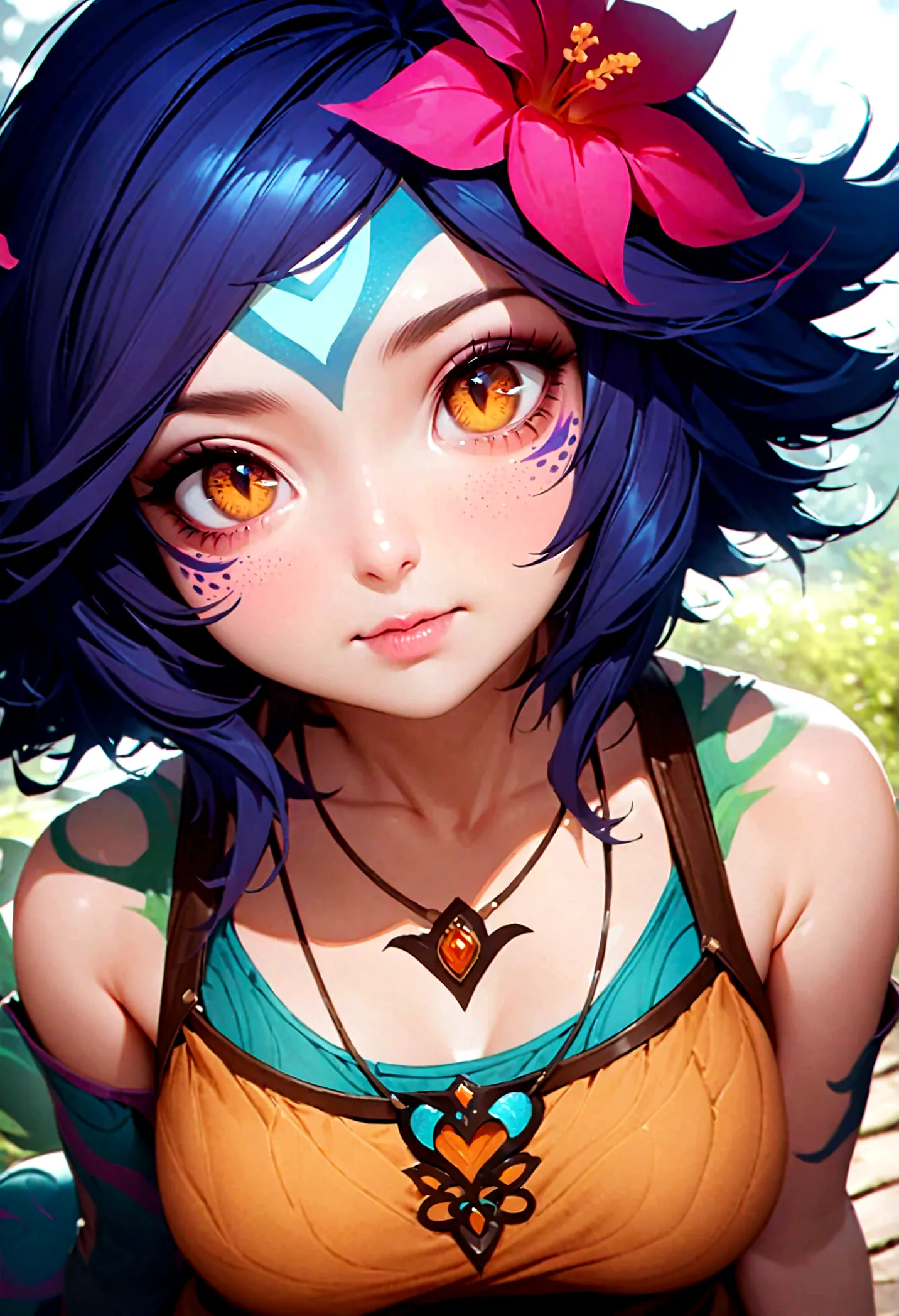 masterpiece,(best quality,top quality,8k),ultra detailed,illustration,painting,detailed eyes and face,(1girl),neeko, multicolore...