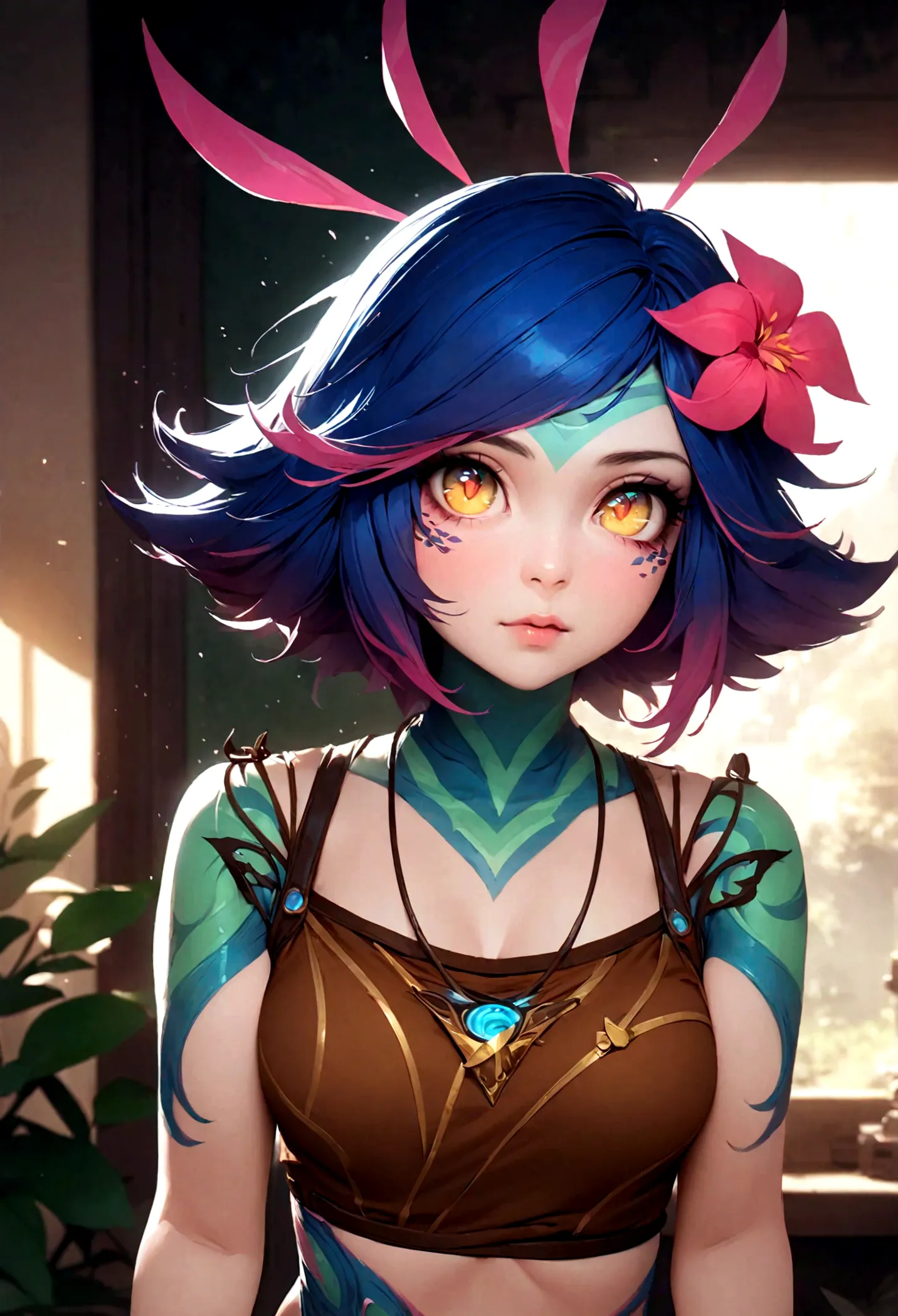 masterpiece,(best quality,top quality,8k),ultra detailed,illustration,painting,detailed eyes and face,(1girl),neeko, multicolore...