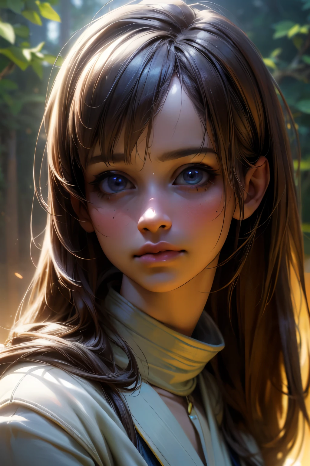 (best quality,4k,8k,highres,masterpiece:1.2),ultra-detailed,(realistic,photorealistic,photo-realistic:1.37),beautiful detailed eyes,beautiful detailed lips,extremely detailed eyes and face,longeyelashes,1 girl,portrait,fantasy landscape,magical forest,glowing fireflies,warm sunlight,dramatic lighting,vibrant colors,cinematic, cute face, pretty girl
