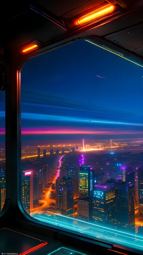 conceito:(((This is an aerial photographic masterpiece of a near-future city, portraying a cyberpunk worldview.)))。 qualidade:(h...
