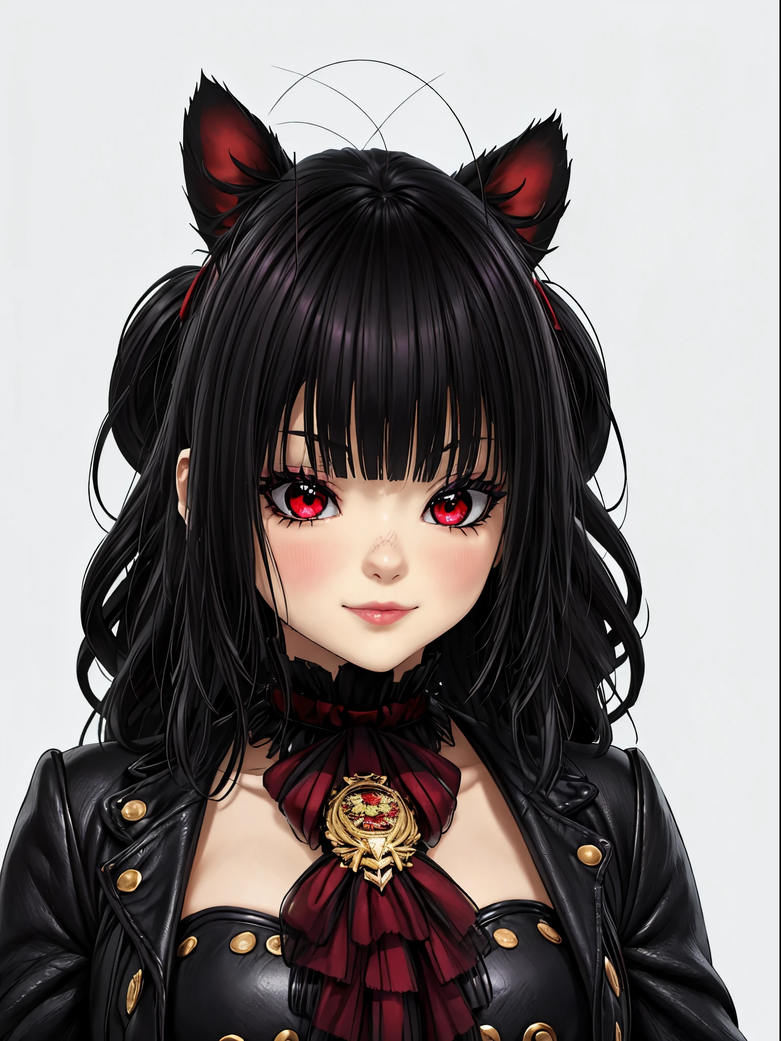 Anime girl with black hair and red eyes wearing a black leather jacket -  SeaArt AI