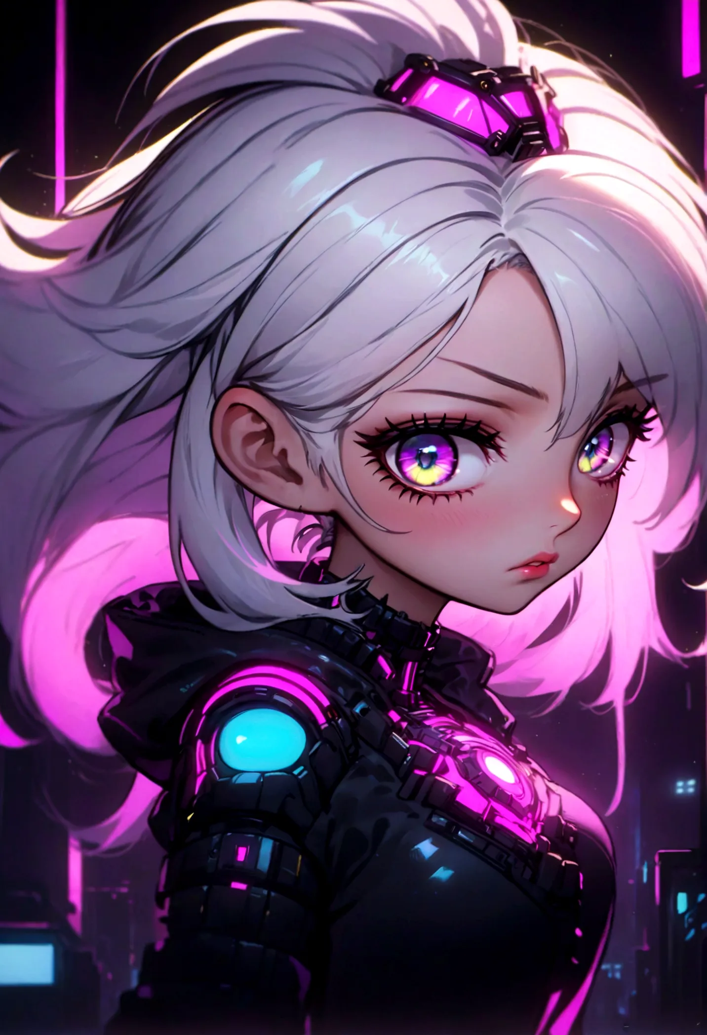 incredible detailed anime k-pop girl, beautiful detailed eyes, long spiked white hair, beautiful detailed lips, extremely detail...