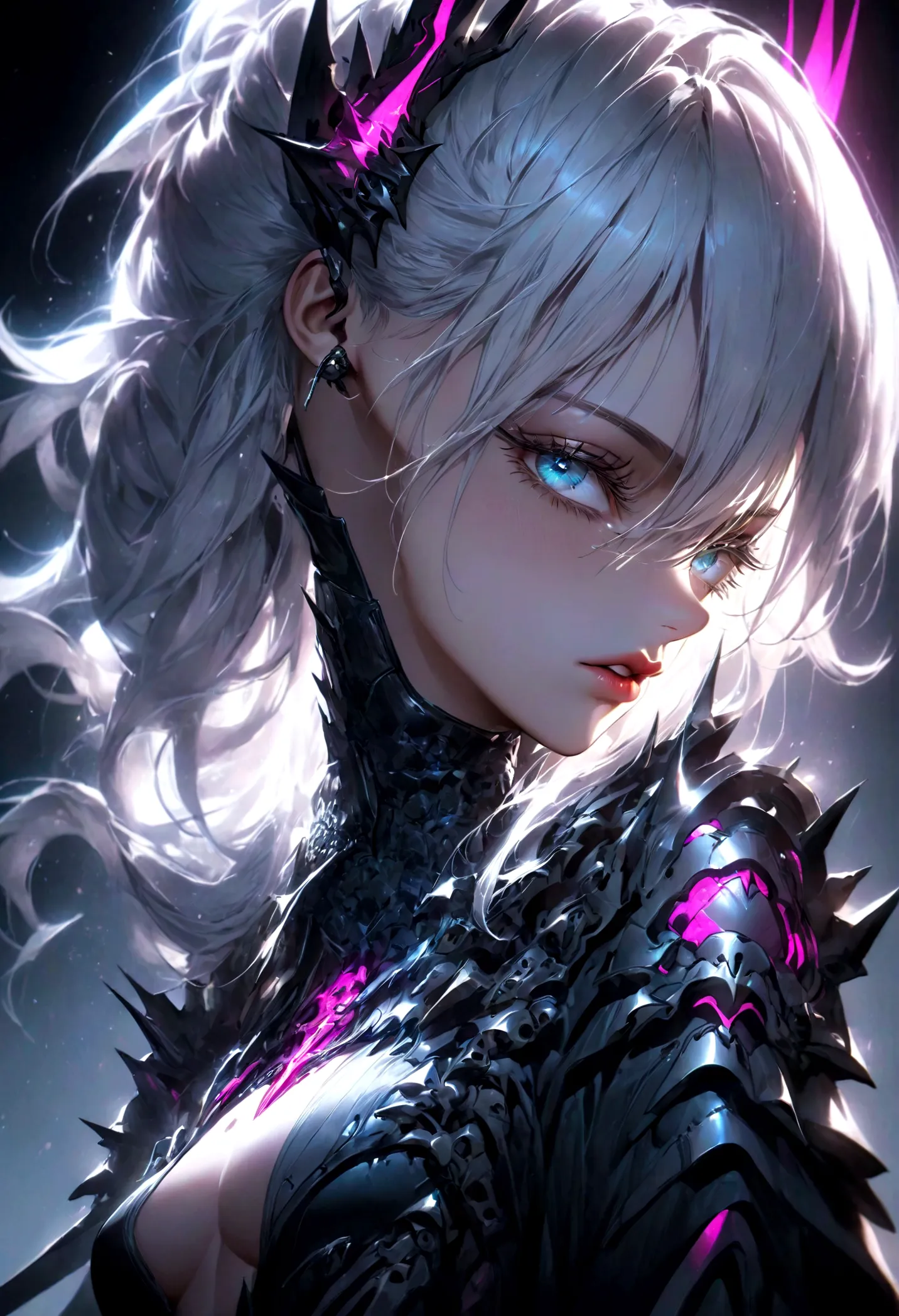 incredible detailed anime k-pop girl, beautiful detailed eyes, long spiked white hair, beautiful detailed lips, extremely detail...