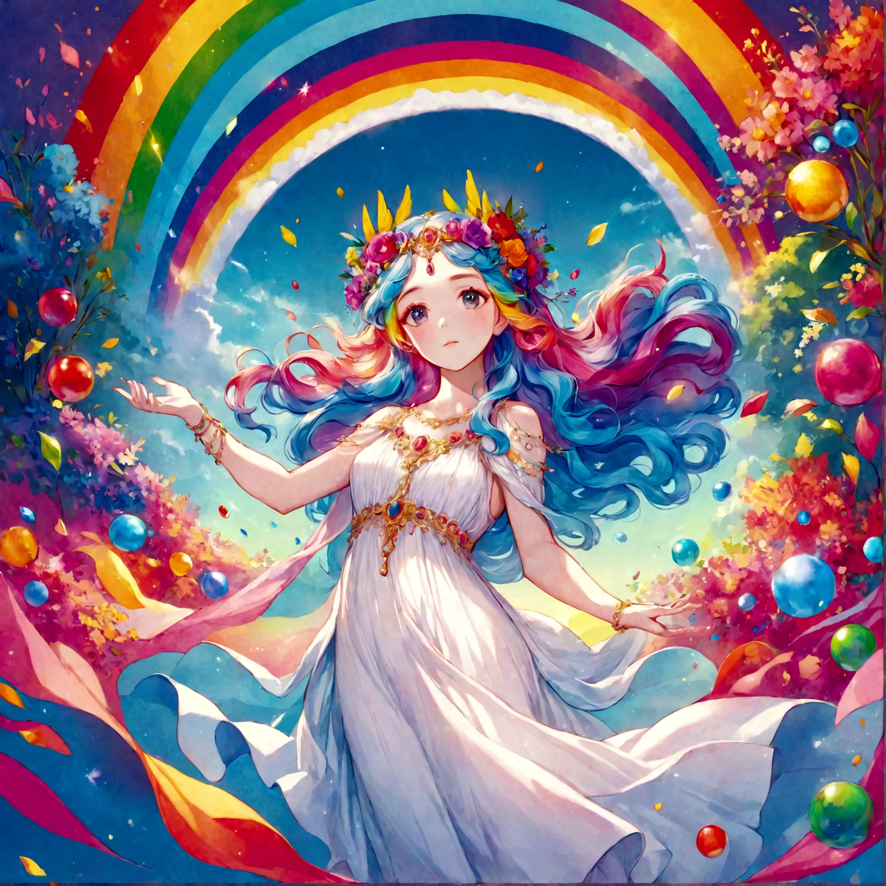 a rainbow version of goddess Persephone