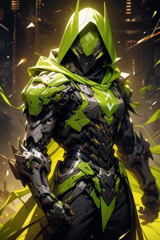 Ein Mann in einer grünen Jacke und grünen Hosen steht in dynamischer Kampfhaltung in einem dunklen Raum, trägt eine grüne Kultrobe, grüne Farbe Kleidung, Charakter aus Mortal Kombat, als Charakter in Tekken, Kampfspielcharakter, cyberpunk assassin, Magier mit grüner Kapuze, cyberpunk outfits, grüne Kleidung, der grüne Ninja, trägt eine Assassinenrüstung aus Leder, ein nervöser jugendlicher Mörder, coole grüne jacke, cyberpunk street goon,