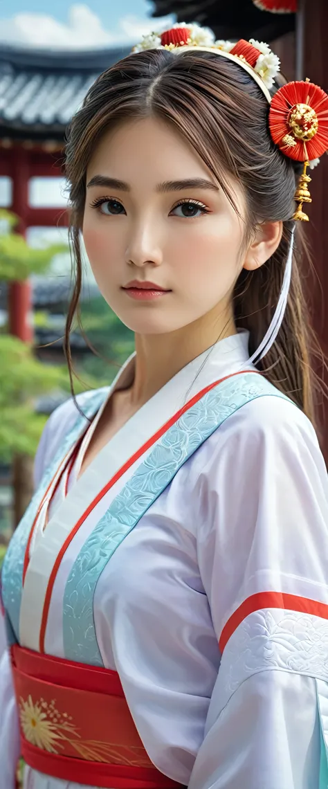 8k ultra-high-definition images:a solo portrait of a captivating shrine maiden. a masterpiece of the highest quality.:gorgeous g...