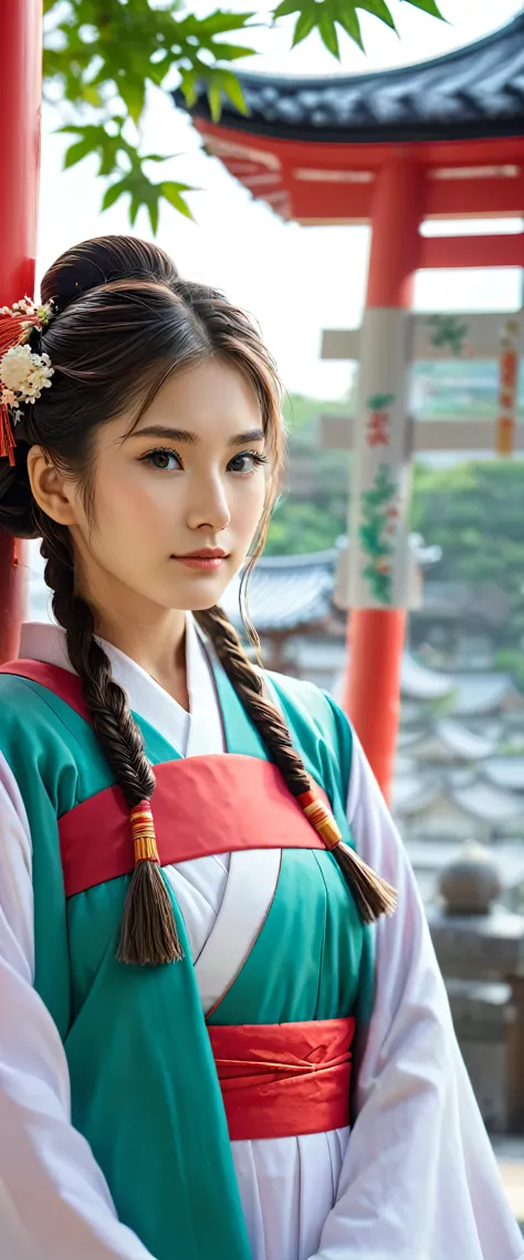 8K ultra-high-definition images:A solo portrait of a captivating shrine maiden. A masterpiece of the highest quality.:Gorgeous g...