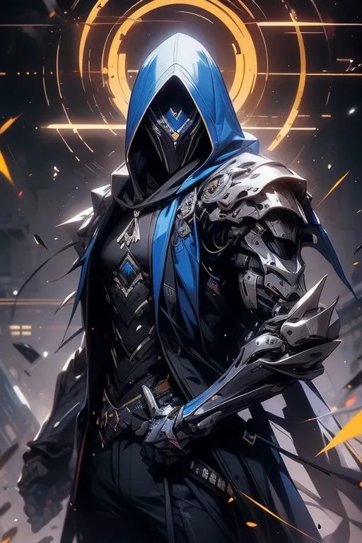a man in a blue jacket and blue pants standing in dynamic fighting stance pose in a dark room, wearing cultist blue robe, blue colour attire, character from mortal kombat, as a character in tekken, fighting game character, cyberpunk assassin, blue hooded mage, cyberpunk outfits, blue clothes, the blue ninja, wearing leather assassin armor, an edgy teen assassin, cool blue jacket, cyberpunk street goon,